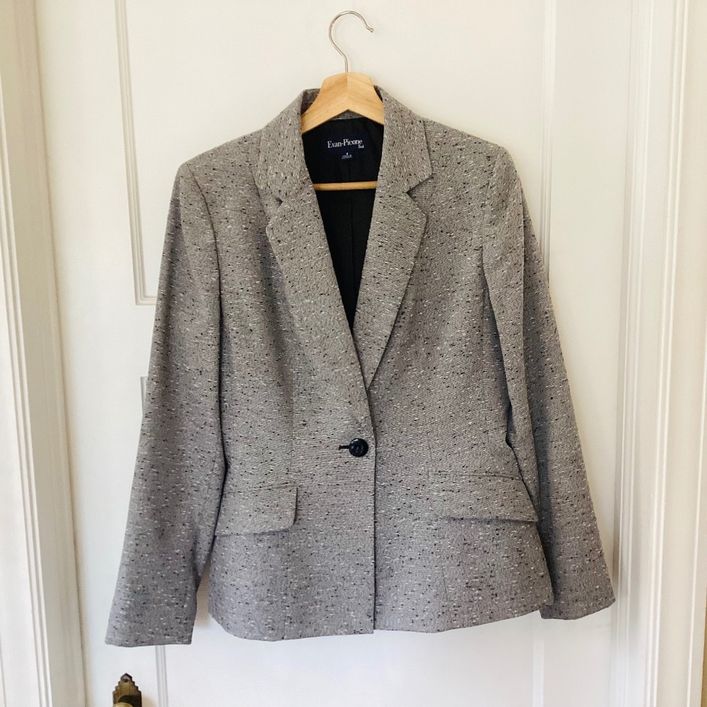 Evan Picone Women’s Tweed Blazer Jacket Size 8 Gray Salt & Paper Textured Office
